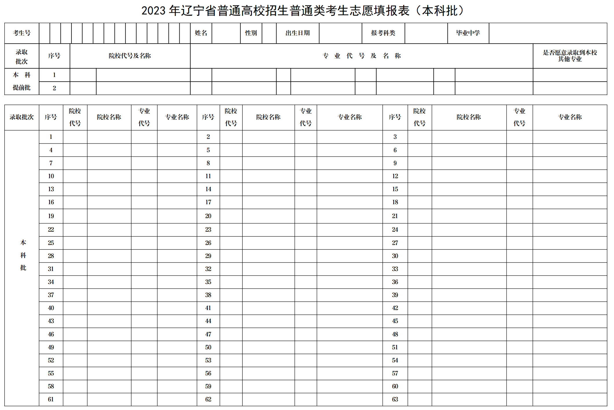 2023年辽宁省普通高校招生普通类考生志愿填报表(本科批)_00.png