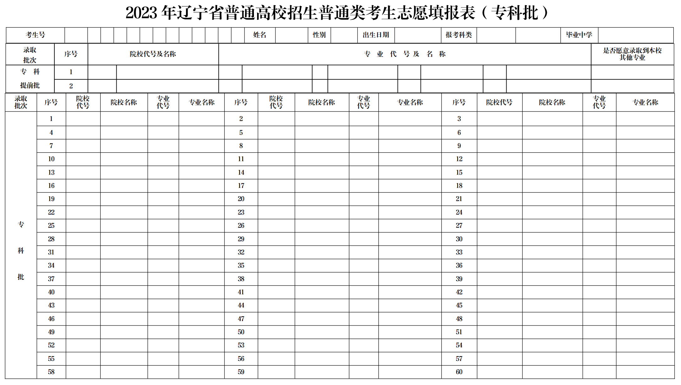 2023年辽宁省普通高校招生普通类考生志愿填报表(专科批)_00.png