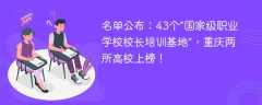 名单公布：43个“国家级职业学校校长培训基地”，重庆两所高校上榜！