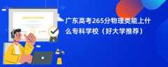 2024广东高考265分物理类能上什么专科学校（好大学推荐）