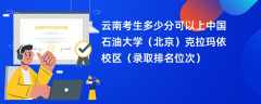 2024云南考生多少分可以上中国石油大学（北京）克拉玛依校区（录取排名位次）