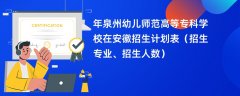 2024年泉州幼儿师范高等专科学校在安徽招生计划表（招生专业、招生人数）