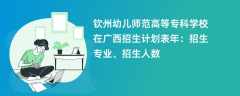 钦州幼儿师范高等专科学校在广西招生计划表2024年：招生专业、招生人数