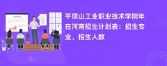 平顶山工业职业技术学院2024年在河南招生计划表:招生专业、招生人数