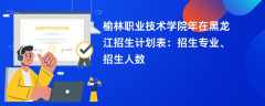 榆林职业技术学院2024年在黑龙江招生计划表：招生专业、招生人数