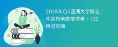 2026年QS亚洲大学排名:中国内地高校榜单,102所进百强